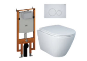 Bàn cầu treo tường RAK-FEELING RST23500A  + Két nước âm tường NEOFS04RAK8C + Mặt nạ xả nhấn RAK-ECOFIX FSRAKPPL003500 - BSMRAK06