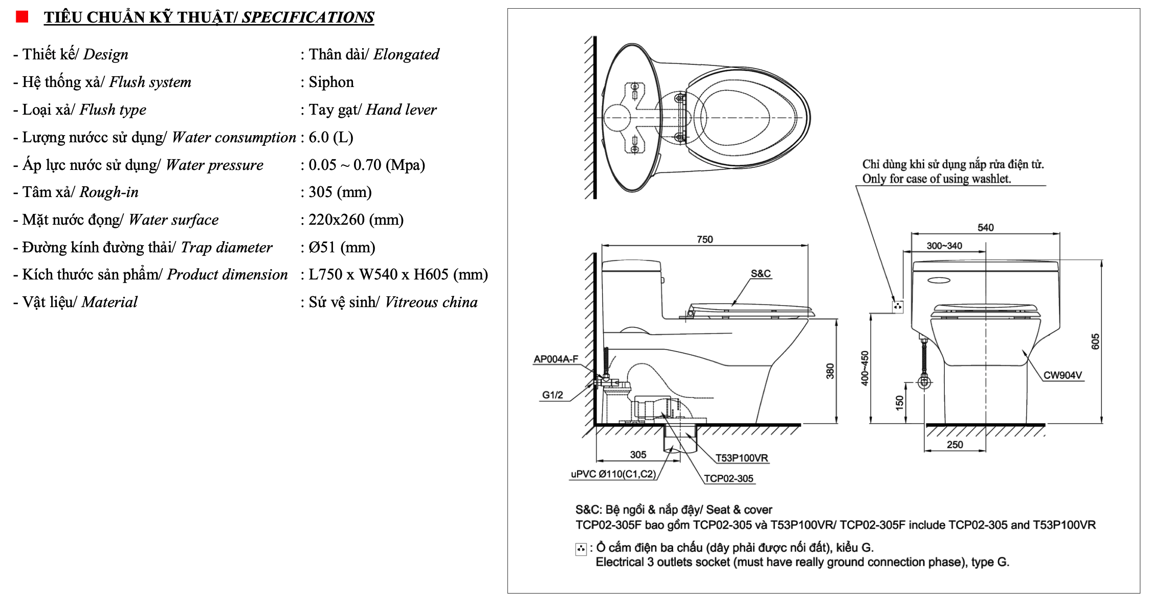 bàn cầu một khổi nắp điện tử toto washlet MS904W6