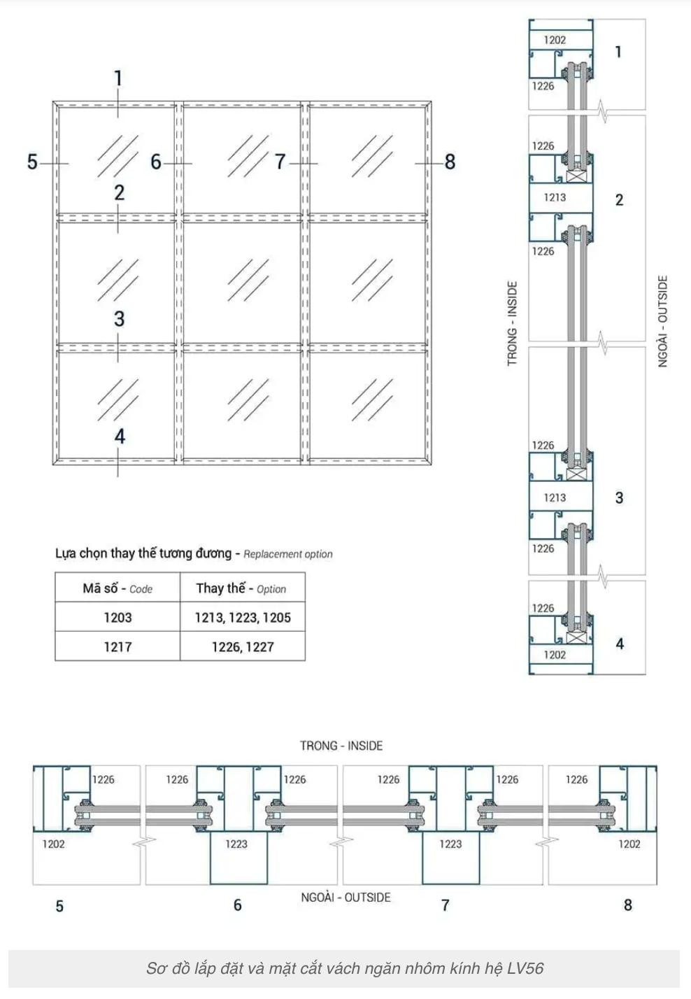 Vách ngăn nhôm kính Nhật Bản Hondalex hệ 56
